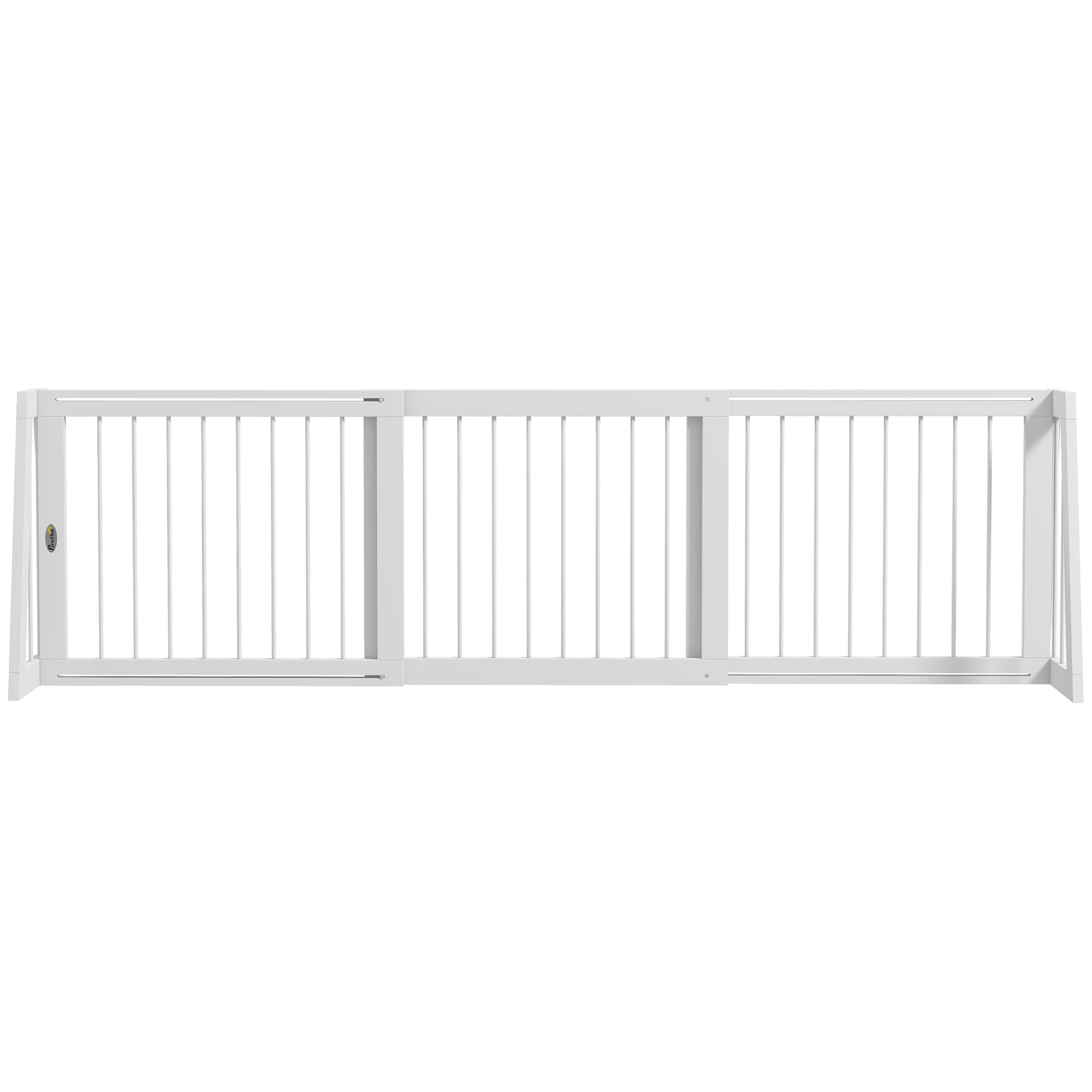PawHut Freestanding Pet Gate, Wooden Dog Gate with 28"-75" Retractable Length, Support Feet & Non-slip Mats for Indoor, Stairway, Doorway, White