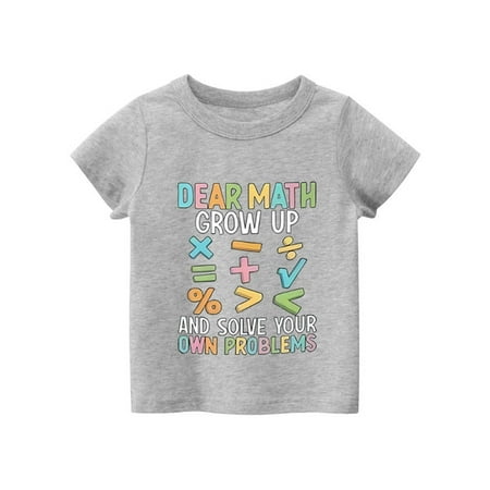 Confree Kids Boys T-Shirt Letter Pattern Printing Round Neck Short Sleeve Shirts Casual Cute Summer Little Boys Tees Size 3-4 Years Dark Gray