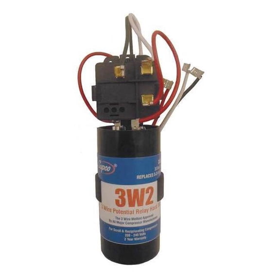Hard Start Kit, Potential Relay, Start Capacitor, 208 to 240, Single, 3-1/2 to 4-1/2 3W2