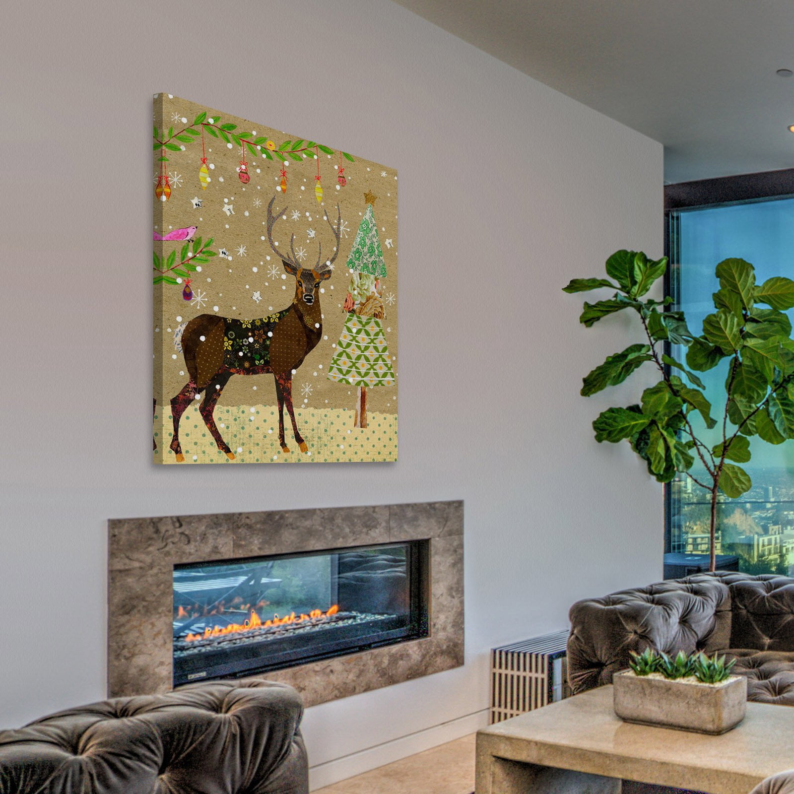 Marmont Hill Christmas Reindeer Print on Wrapped Canvas