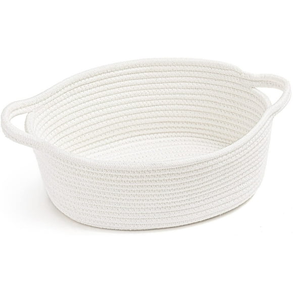 Goodpick Small Woven Rope Basket, Cute Baby Basket for Diapers, Towels, White Gift Basket For Kids, Baby Shelf Baskets for Nursery Room, Bedroom, Living room, Dog Toy Basket, 12 x 8 x 5 inch