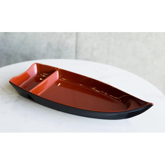 Pack Of 8 Japanese Omakase Style 10"L Red Melamine Sushi Boat Serving Plates