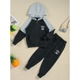 thumbnail image 6 of iiniim Kids Boys Tracksuit Zip Up Hoodie Sweatshirt Jacket Long Sleeve Tops with Jogger Sweatpants Outfits Size 2-12 A Black 3-4, 6 of 7