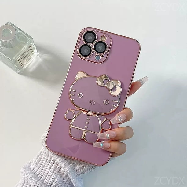 HelloKitty-funda de teléfono con espejo de maquillaje, carcasa trasera suave chapada para IPhone 14 Pro Max 13 12 11 X Xr Xs Max Fivean unisex