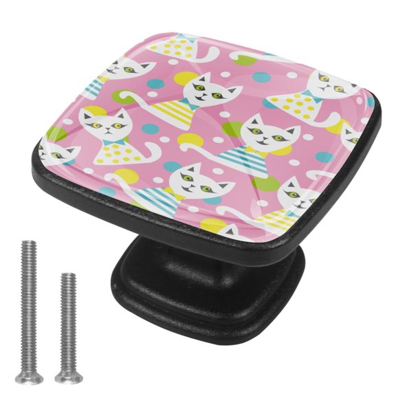 4 Pcs Cabinet Handle Drawer Pulls Polka Dot Cat Knobs with Screws Square Furniture Office Cabinet Knob Decoration