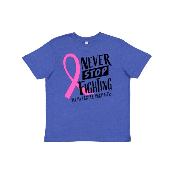 Inktastic Never Stop Fighting Breast Cancer Awareness Youth T-Shirt