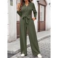 thumbnail image 4 of Womens Jumpsuits Long Sleeve V Neck Dressy Casual Wide Leg Pants Romper 2025 Autumn Outfits  Green L, 4 of 9