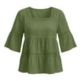 thumbnail image 7 of Craaazy Women Short Sleeve Tops Relaxed Fit Solid Color Square Neck Lace Trim Tunic Blouses Soft Fabric for Going Out Summer Vacation, Business Casual Daily Wear, 7 of 7