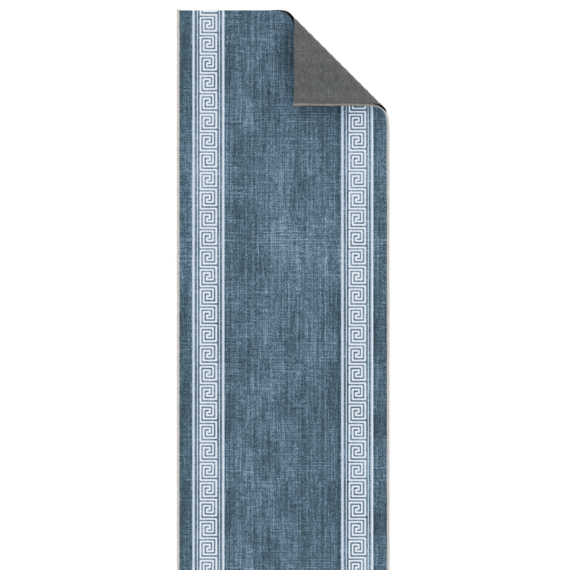 Ottomanson Aisle Runner Rug 1'10.5" x 33' Soft Non-Slip Indoor Rug, Greek Border Greyish Blue