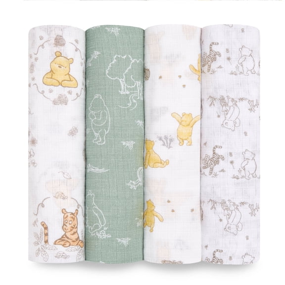 aden + anais x Disney Baby, Cotton Muslin Swaddle Blanket, Winnie the Pooh, Unisex, Infants, 4-Pk