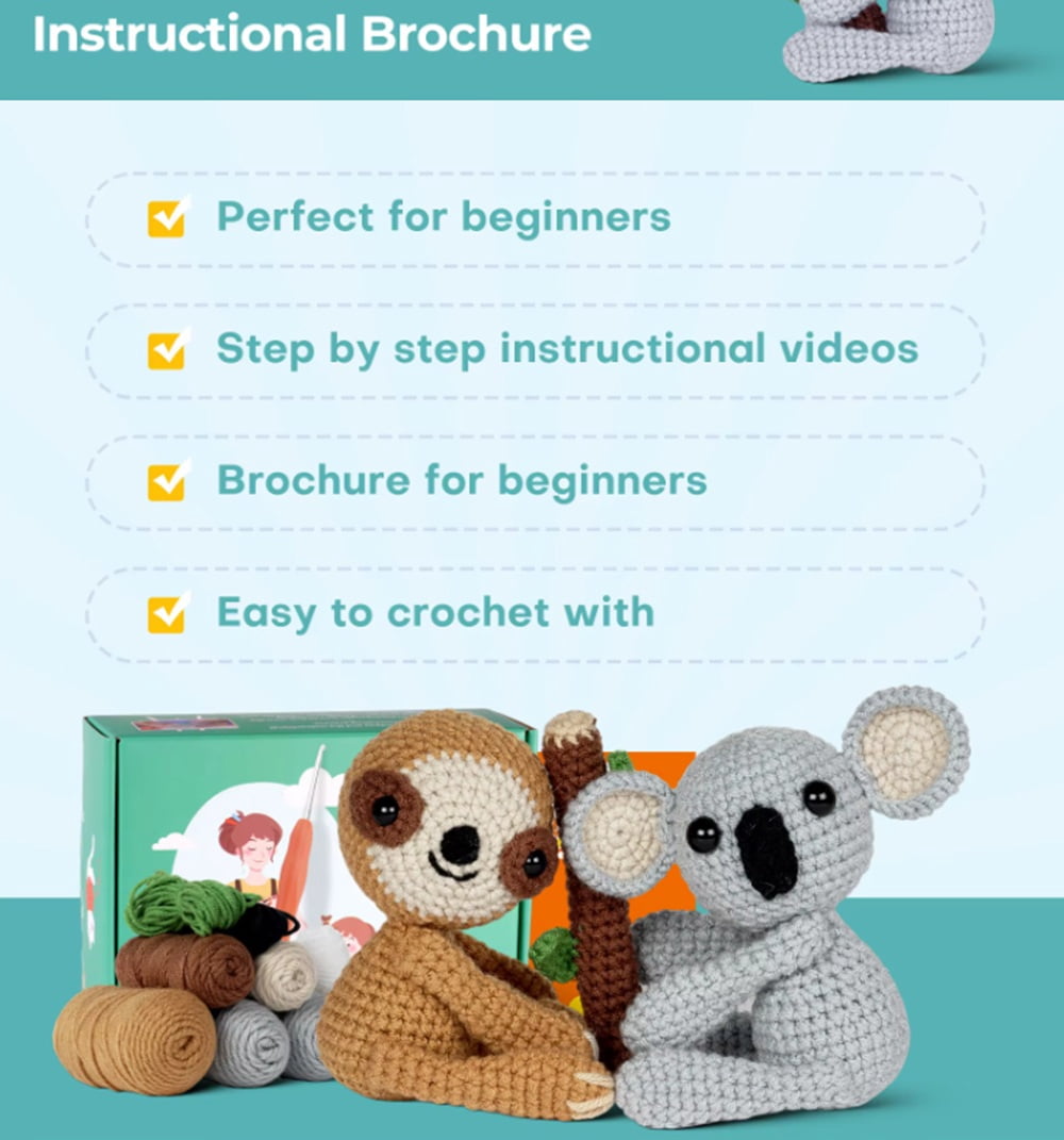 TIKA Sloth & Koala Crochet Kit for Beginners, Amigurumi Starter Set with Video Tutorials