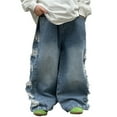 thumbnail image 2 of Boy's Pants Baggy Straight Leg Jeans Pockets Distressed Ripped Denim Holes Bottoms, 2 of 4