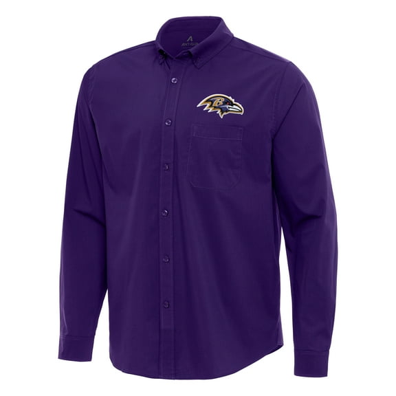 Men's Antigua Purple Baltimore Ravens Flight Woven Tri-Blend Long Sleeve Button-Down Shirt