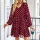 thumbnail image 5 of Vestido de gasa con lunares para mujer, vestido de lunares de manga larga ajustado con cintura informal a la moda para primavera y otoño, rojo vino L, 5 of 7