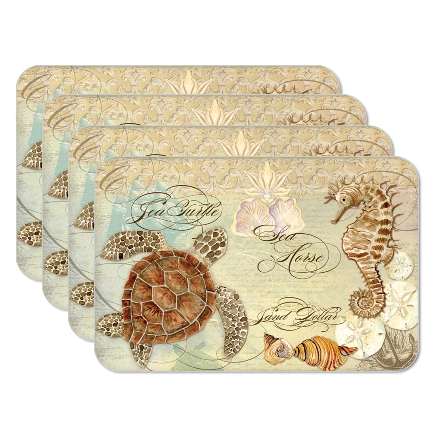 Coastal Waterways Multicolor Flexible Plastic Tabletop Placemats Set of 4