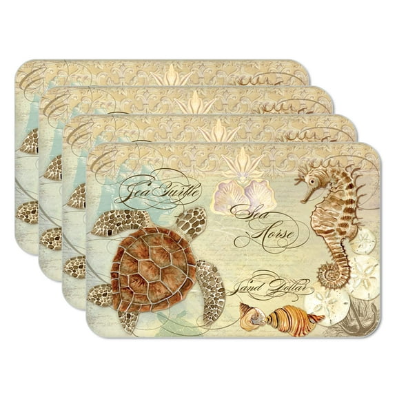 CounterArt "Coastal Waterways" 4 Pack Reversible Flexible Plastic Tabletop Placemats