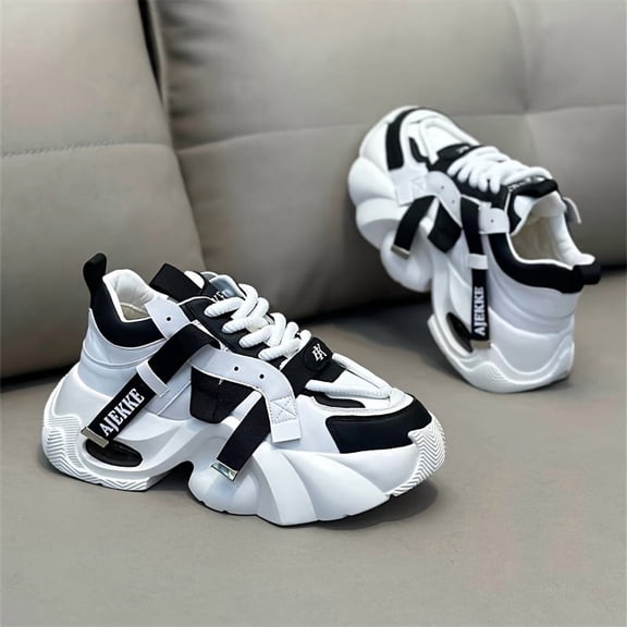 [Men's Athletic Sneakers] Trendy Men's Shoes for Spring - Stylish Low-Top Athletic Sneakers with Thick Soles - Breathable Dad Shoes That Add Height