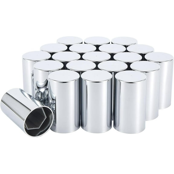 33mm x 3 1/2" Lug Nut Cover ABS Chrome Plastic Cylinder Nut Cover, Push-On fit Hub Piloted Wheels, Complete Axle Cover Kits, Lug Nut Covers for Semi Trucks Trailers, 20 Pack