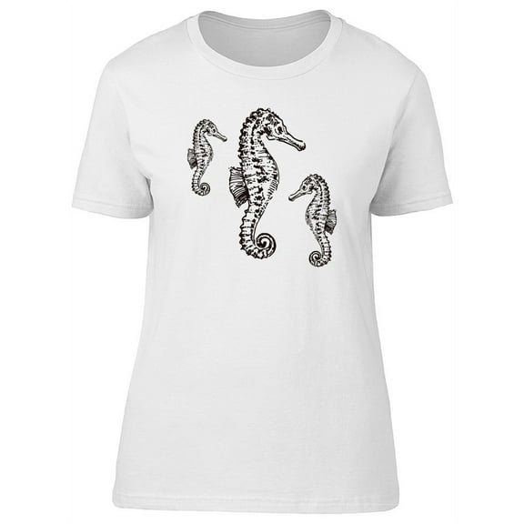 Three Seahorses Hand Drawn T-Shirt Women -Image by Shutterstock, Female x-Large