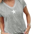 thumbnail image 4 of Camiseta Mujer Cuello En V Manga Corta Top suelto Estampado Chica Verano Top, Gris, L Eigraketly AP001862-11, 4 of 4