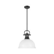 Yep by Golden Lighting Duncan 1-light 14in Rod Hung Pendant in Matte Black and Matte White shade