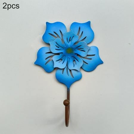 

2pcs Decorative Wall Mounted Flower Hooks Hanging Home Decor Art Blue
