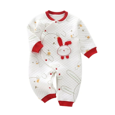 

Baby Girl Boy Bunny Calendar Chinese New Year Onesie Quilted Thick Warm Kimono Tang Suit Red Long Sleeve Romper Jumpsuit Outfits For 0-3 Months