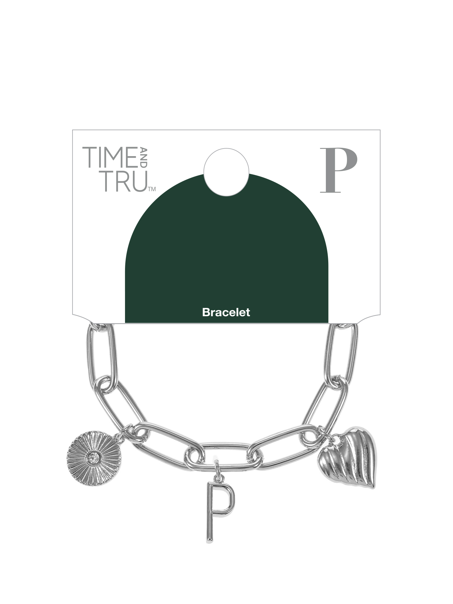 Time and Tru Silvertone Initial Charm Bracelet, Initial P