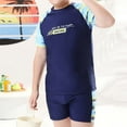thumbnail image 2 of WOYY Boys 2-Piece Swimsuit Quick Dry Short Sleeve Rash Guard Bathing Suit,Husky, 2 of 7