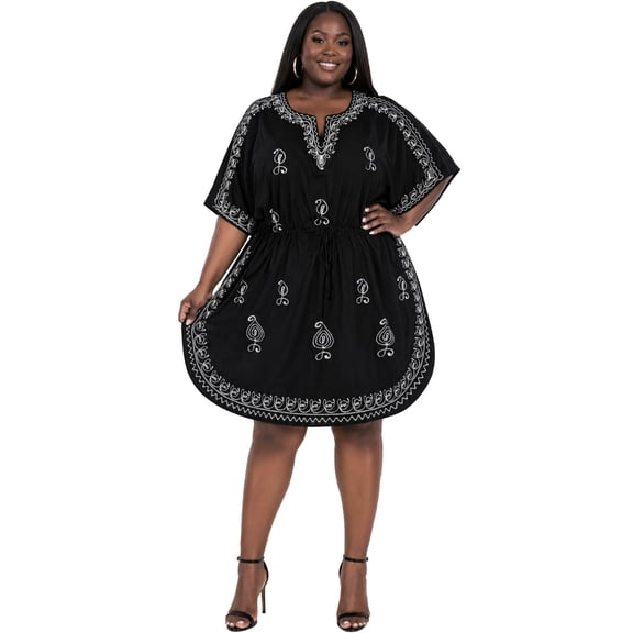 HAPPY BAY Women's Caftan Beachwear Ladies Vacation Swimwear Summer Beach Bikini Coverups Casual Mini Kaftans for Women 2X-3X 1065