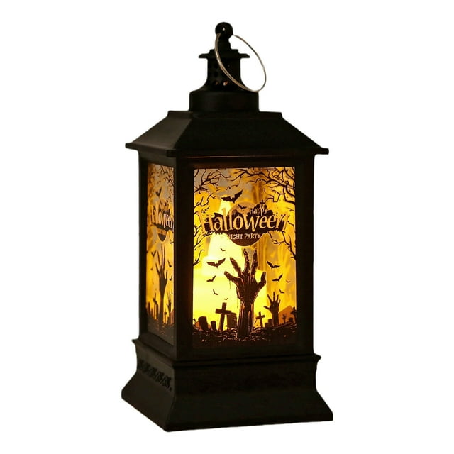 Halloween Portable Lantern Candle Led Light Black Plastic 5.51X2.4X2.4 Inches For Indoor Outdoor Garden Party With Handle And Hanging Ring