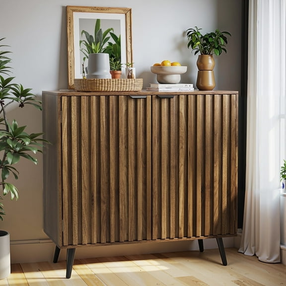 Smart FENDEE Sideboard Cabinet, Wood Storage Cabinet with 1 Adjustable Shelf, Brown