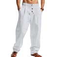 thumbnail image 2 of TANBOM Men's Casual Drawstring Loose Wide Leg Linen Pants, White, 1-Pack, XL, 2 of 3