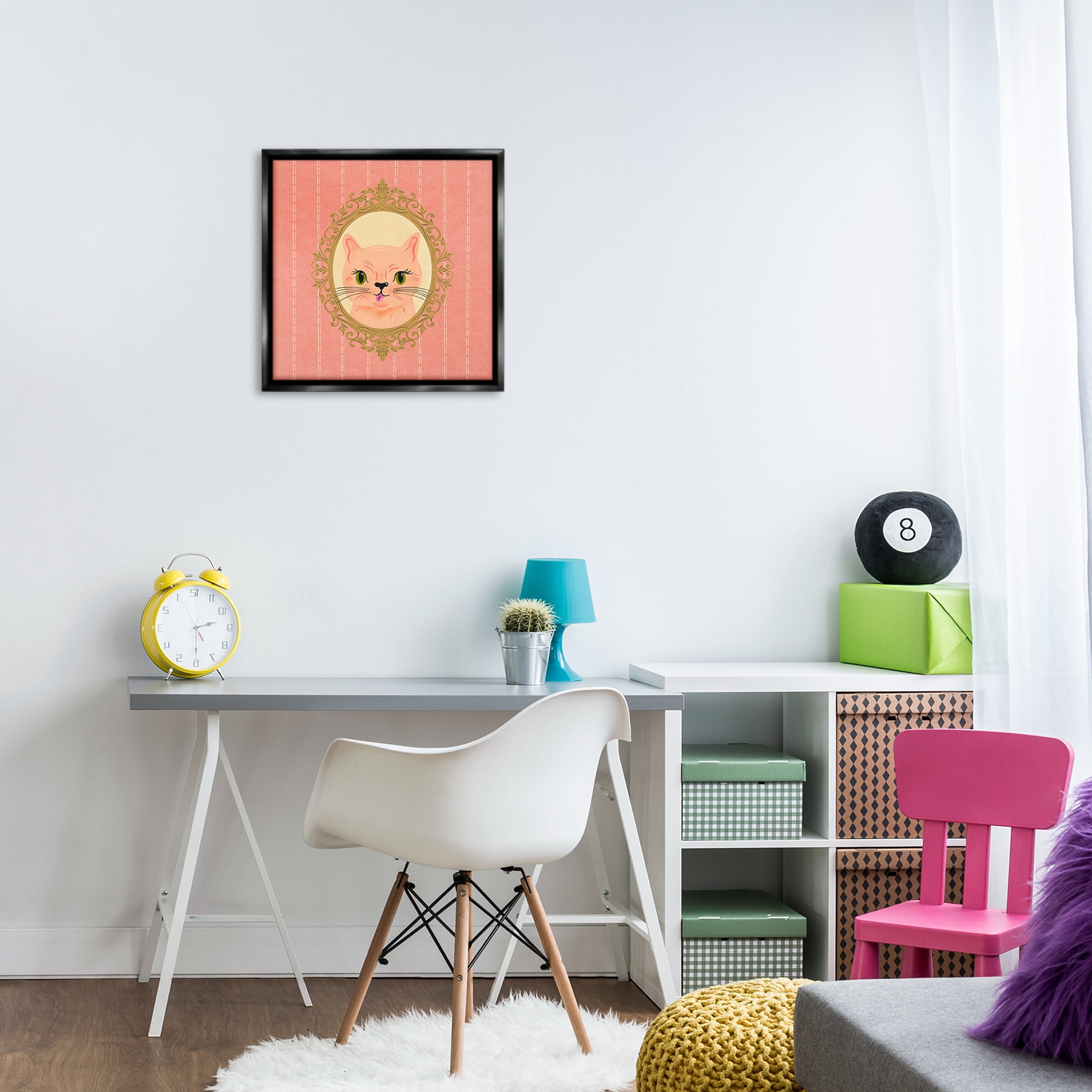 Stupell Industries Peach Cat Portrait Animals Painting Black Floater Framed Canvas Art Print Wall Art, 18 x 18