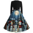 thumbnail image 4 of Christmas Dresses for Women Long Sleeve Flare Dress with Merry Christmas Print for Hollow Party Casual Square Collar Dresses,Blue,L, 4 of 4
