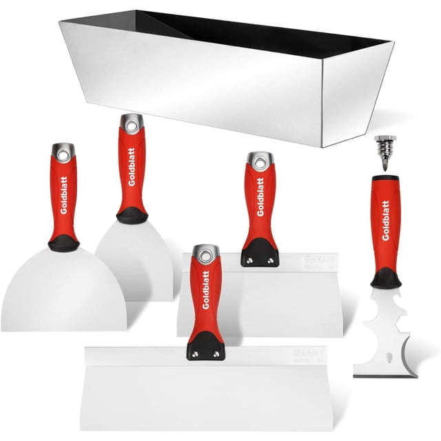 Drywall Hand Tool Kit - Stainless Steel Joint Knife, Taping Knives, Painter Scraper, Mud Pan