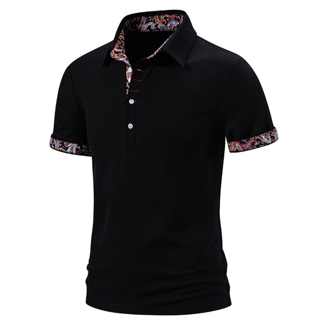 Men Casual Patchwork Print Button Turn-down Collar Shorts Sleeves T Shirt Pullover Blouse