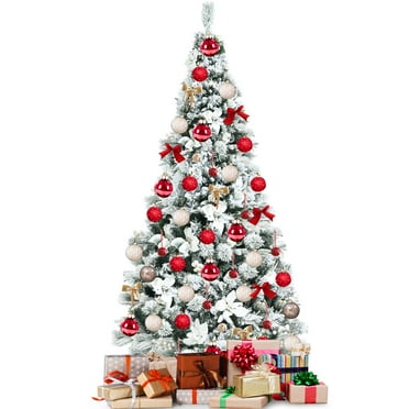 Topbuy Artificial Snow Flocked Christmas Tree 6FT Hinged Christmas Tree W/ 631 Branch Tips