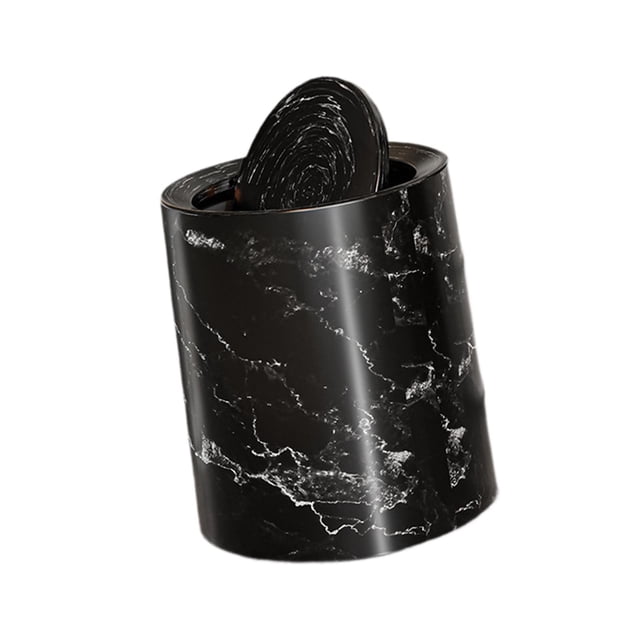 Cubo de basura, contenedor de basura, tapa abatible, contenedor de basura, papelera redonda para baño, tocador, lavadero, dormitorio Negro L