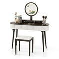 thumbnail image 3 of Kadyn Vanity Table Set, Makeup Dressing Table Modern Vanity Set, Makeup Vanity Table Set with LED Mirror and 3 Spacious Drawers-White-Brown, 3 of 5