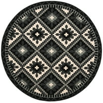 SAFAVIEH Veranda Johann Geometric Indoor/Outdoor Area Rug, Black/Beige, 5'3" x 5'3" Round