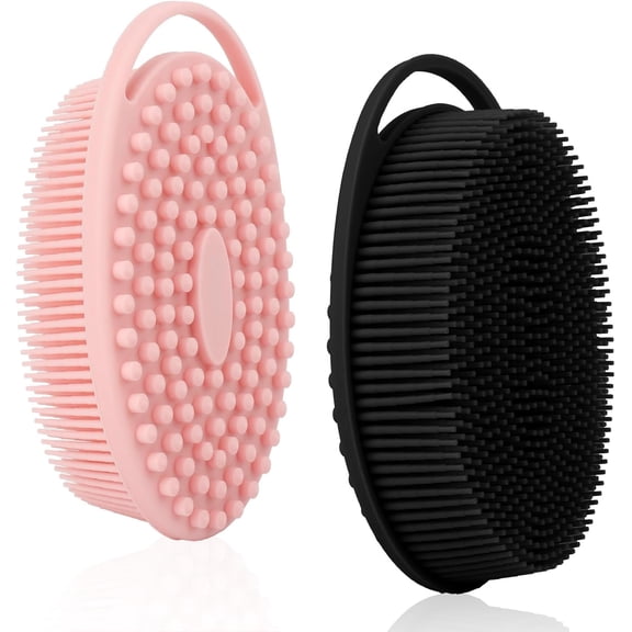 CLIQKWEN Soft Silicone Body Scrubber 2 Pack - 2 in 1 Exfoliating Silicone Loofah Shower Brush, Massage Bath Body Scrubber for Sensitive Skin Kids Women Men, Lathers Well