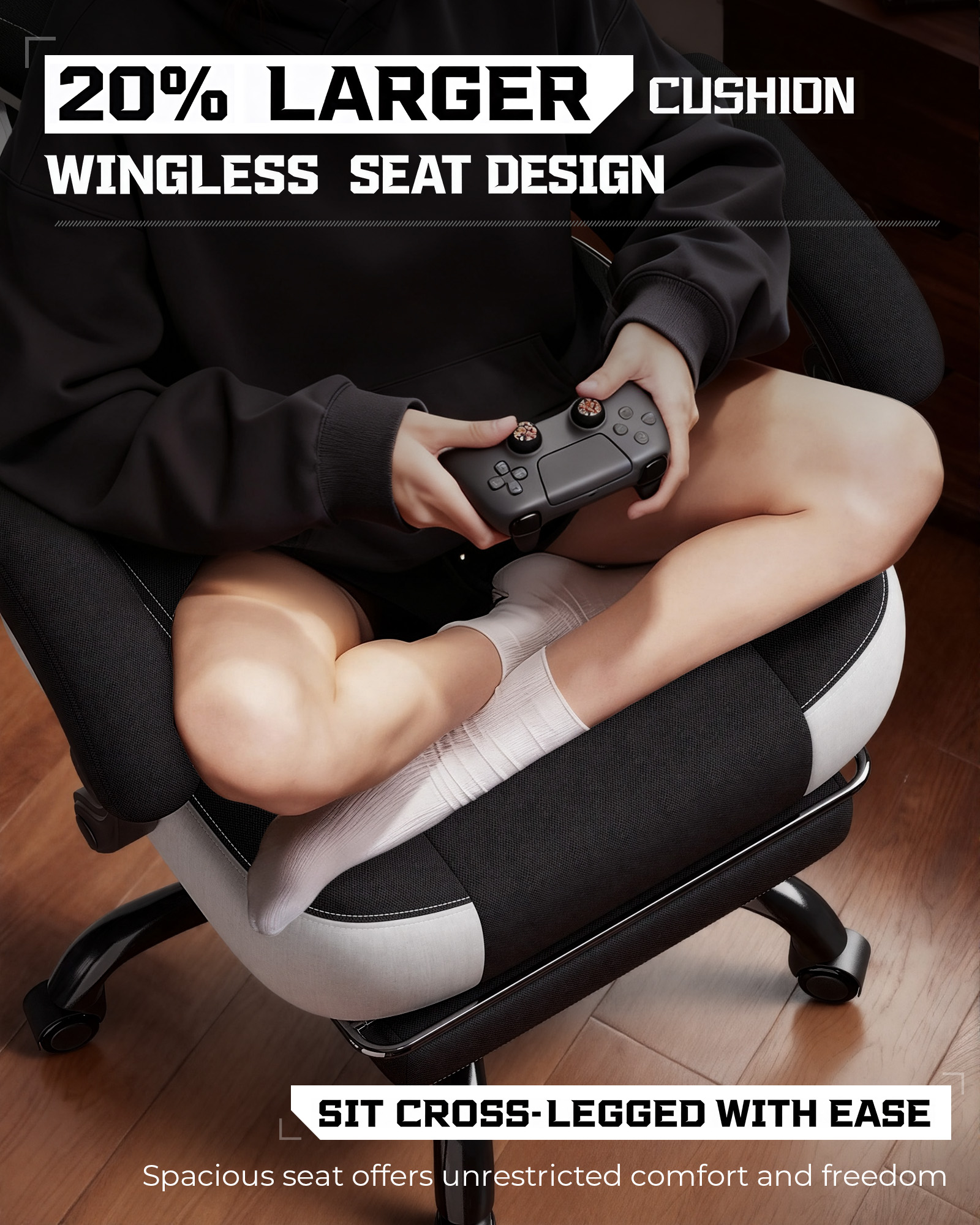 LUCKRACING Fabric PC Gaming Chair with Footrest and Lumbar Support, Black