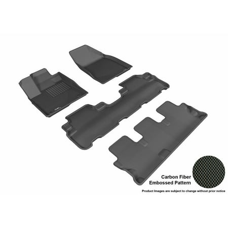 3D MAXpider 2014-2017 Toyota Highlander Front, Second, & Third Row Set All Weather Floor Liners in Black with Carbon Fiber