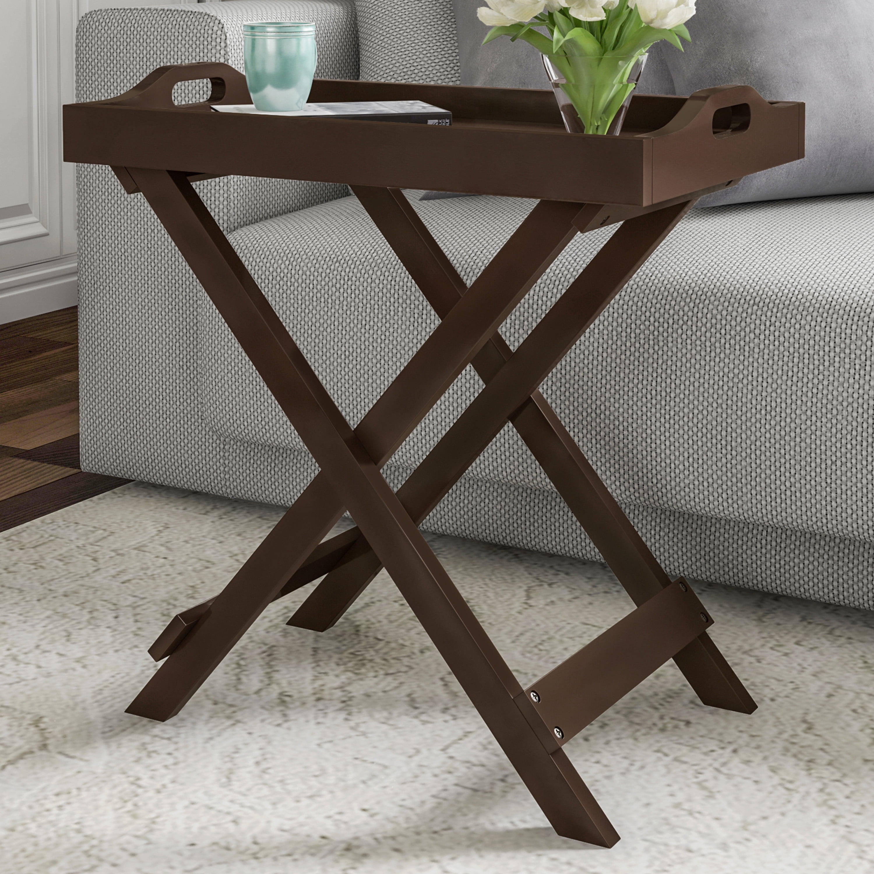 Lavish Home 23-inch End Tables Set of 2 – Folding Tray Table with Removable Top (Brown)