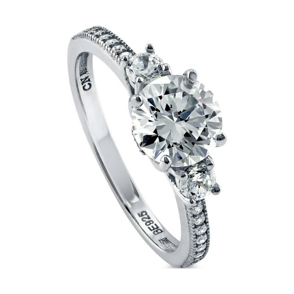 BERRICLE Sterling Silver 3-Stone Wedding Engagement Rings 1.25 Carat Round Cut Cubic Zirconia CZ Promise Ring for Women, Rhodium Plated Size 4.5