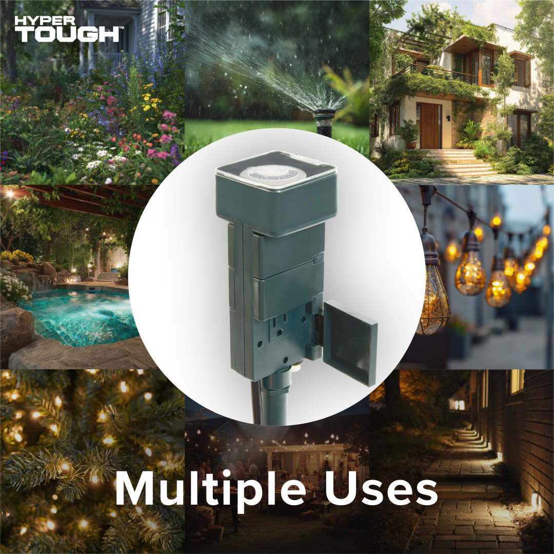 Hyper Tough Stake Timer with 6 Grounded Outlets, Green photo 6