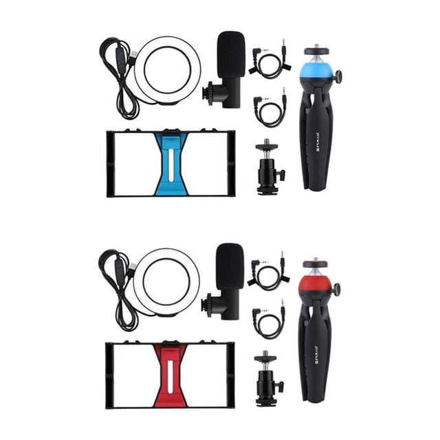 2x Soporte Estabilizador de Jaula de Video para Teléfono Inteligente con Kit de Micrófono con de Luz LED de Trípode Baoblaze equipo de video para teléfonos inteligentes