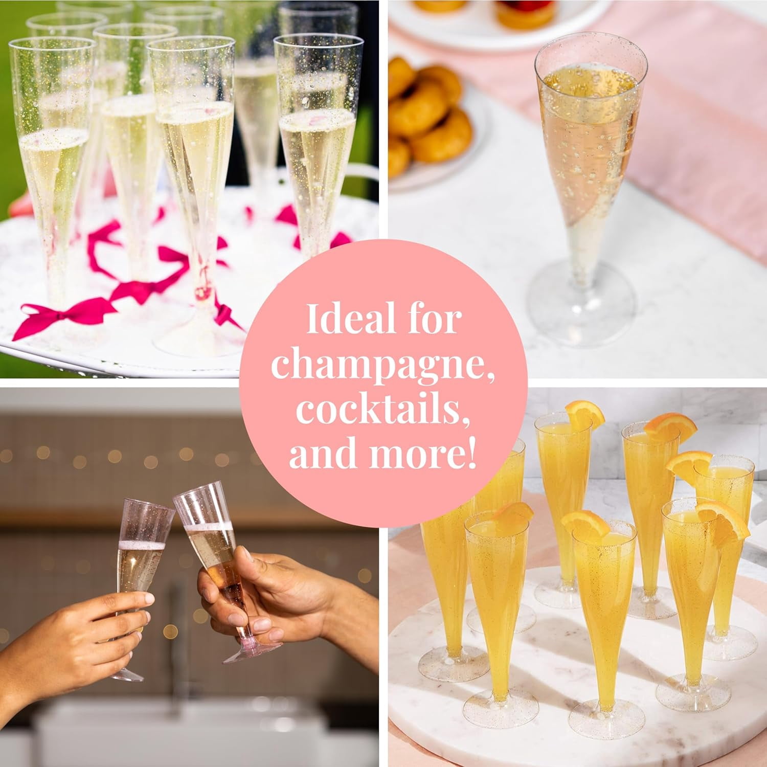 200 Disposable Champagne Flutes Gold Glitter Glasses - 6 Oz Plastic Champagne Cups for Parties, Wedding Toasts, Mimosa Bar, and New Year’s Eve - Elegant Bulk Gold Plastic Wine Flutes