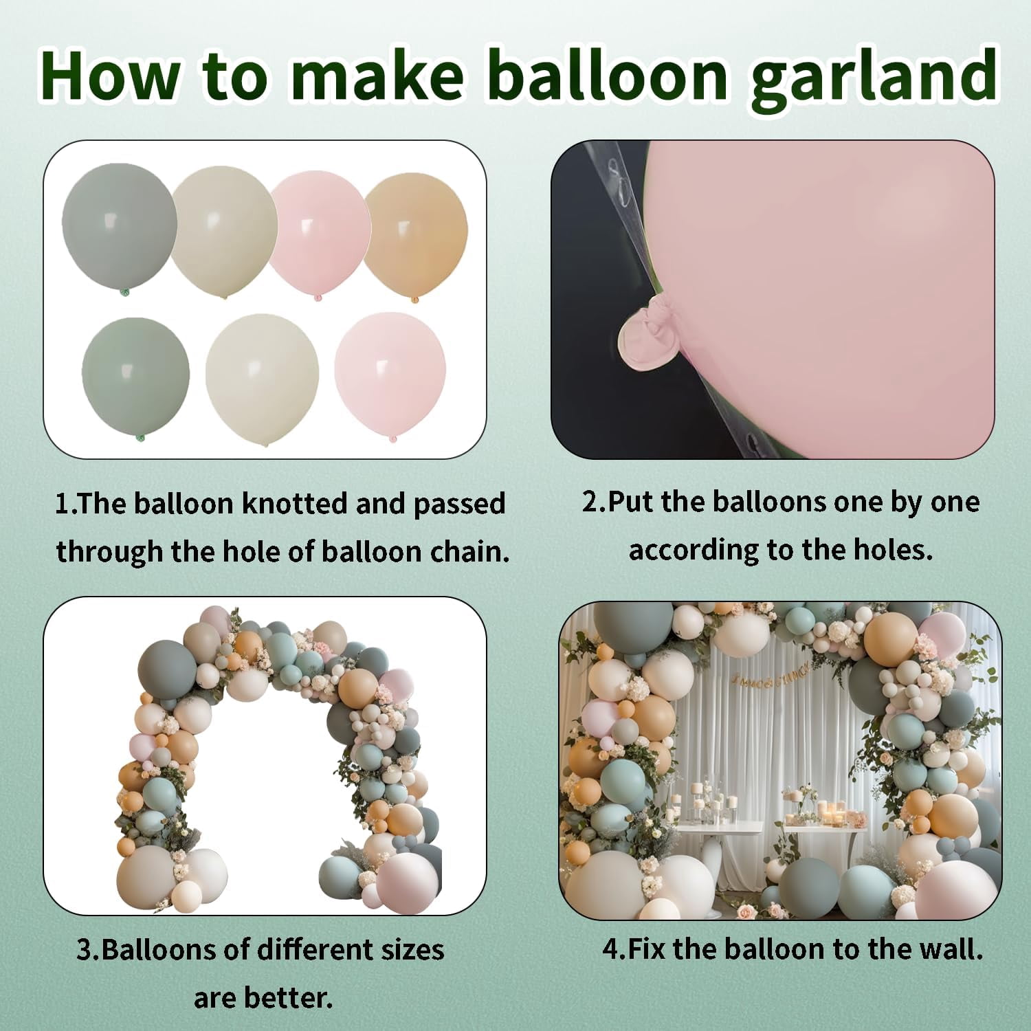 Dusty Green White Pink Balloons Arch Kit, Double Stuffed Pastel Balloon Arch Dark Light Green Pink Nude White Sand Brown Balloons for Gender Reveal Woodland Wedding Birthday Party Decoration